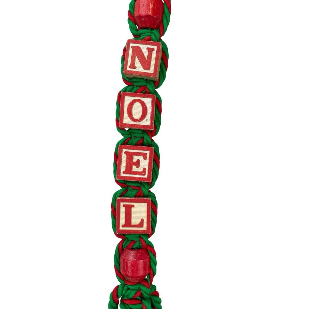 VTG Handmade Macrame "NOEL" Wood Block Spellout Christmas Hanger Boho Decor